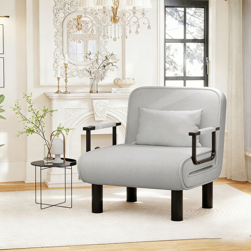 Upholstered 3-in-1 Convertible Line Sleeper Chair, Light Gray