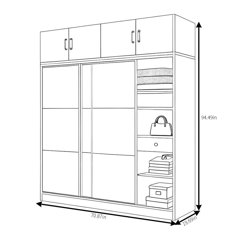 Garde-robe simple de style américain, H 94,49 po x l 70,87 po x P 19,69 po
