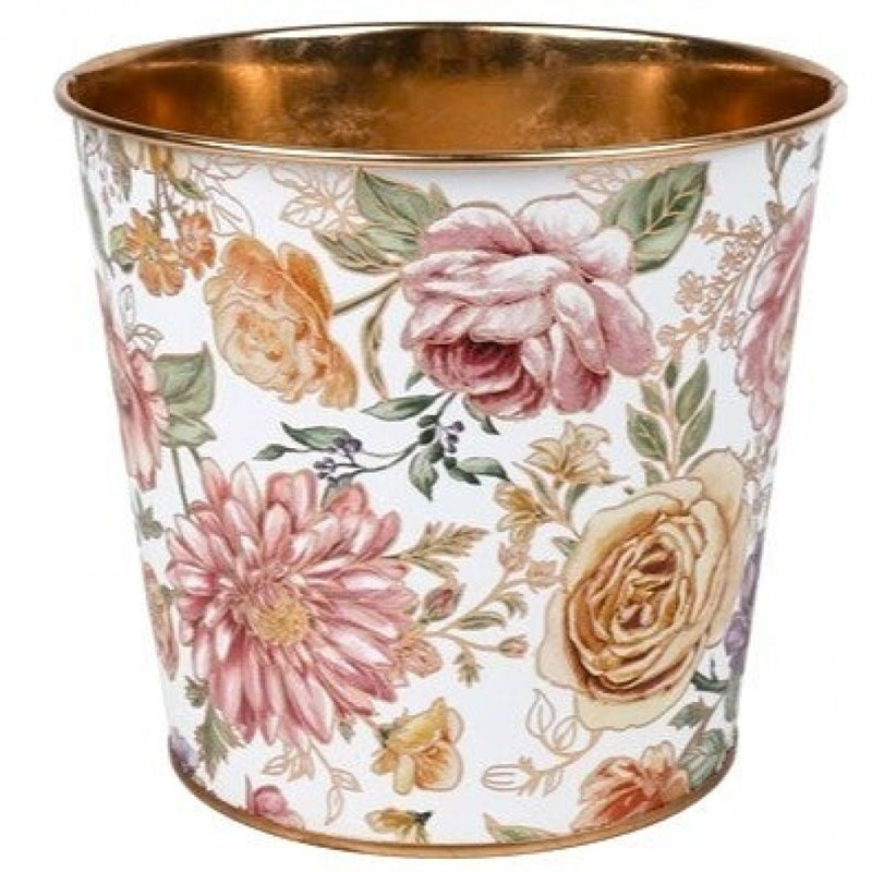 Victorian Floral Printed Metal Planter