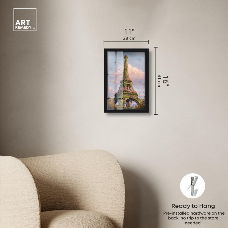 «Moss Eiffel Tower», reproduction d'art rétro par Art Remedy, H 16 po x l 11 po, Noir