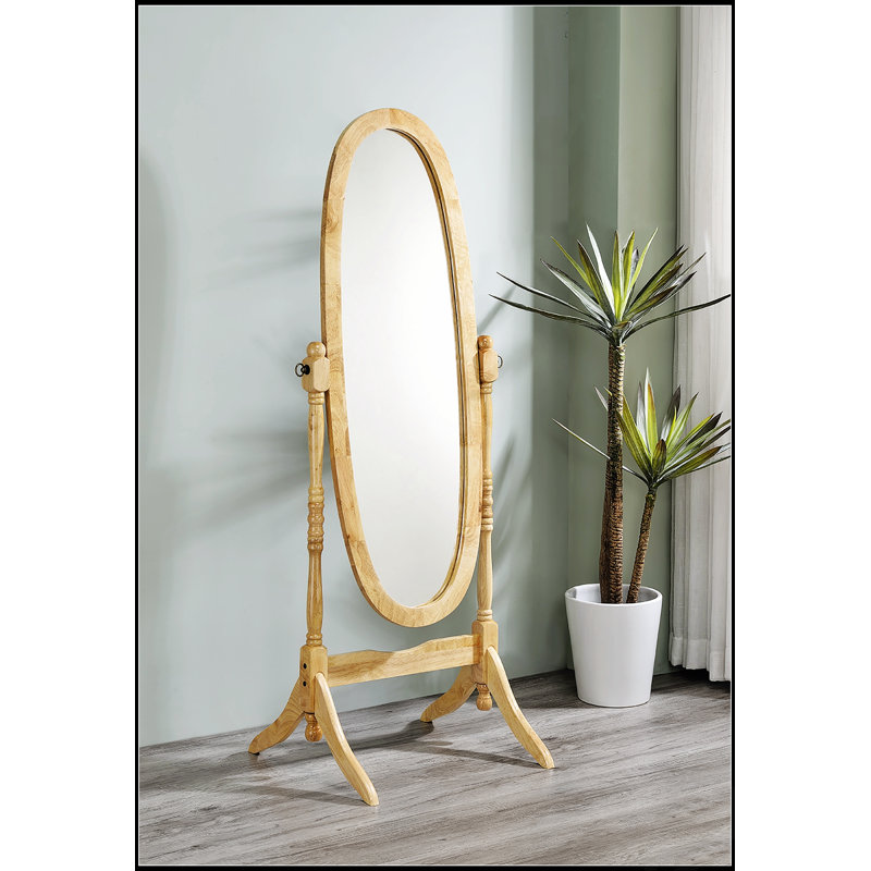 Grand miroir de plancher réglable en bois de 59,25 pouces de forme ovale pour une décoration élégante, Natural