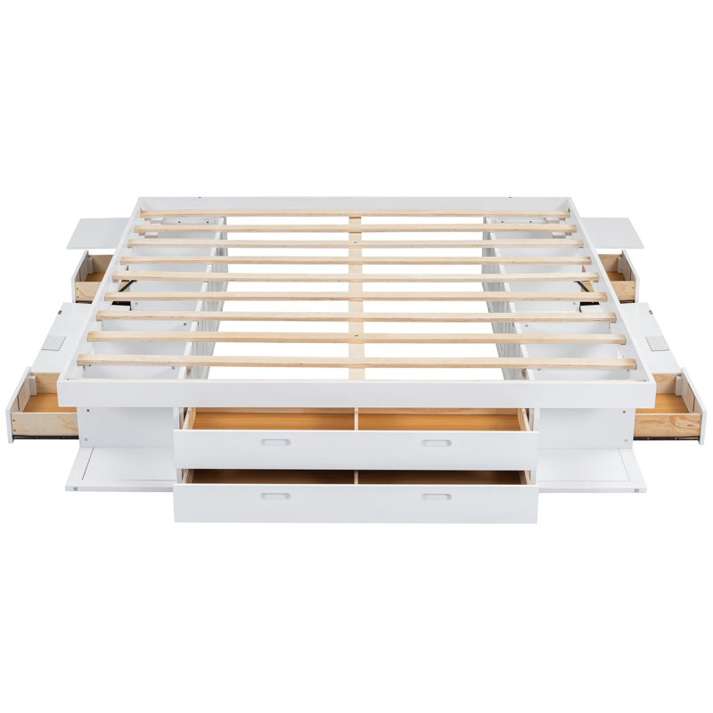 Structure de lit plateforme très grand avec rangement et tablettes, sans sommier tapissier