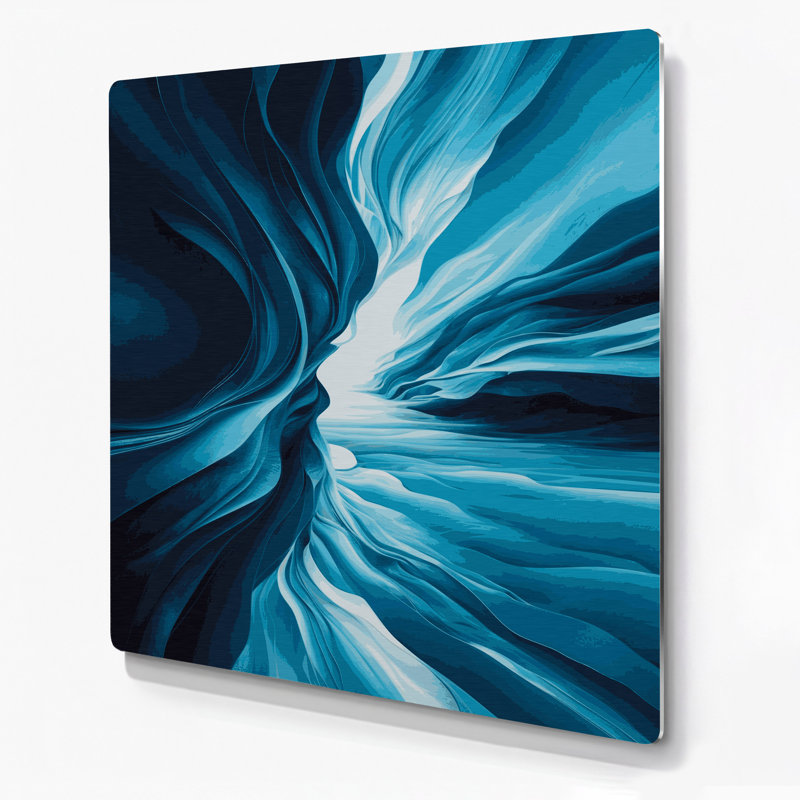 Paysage abstrait 29, art mural en métal bleu, H 12 po x l 12 po
