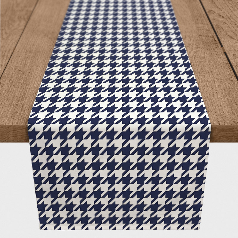 Chemin de table en losanges pointillé Nalston, Bleu marine, 72 po x 16 po, Pied-de-poule