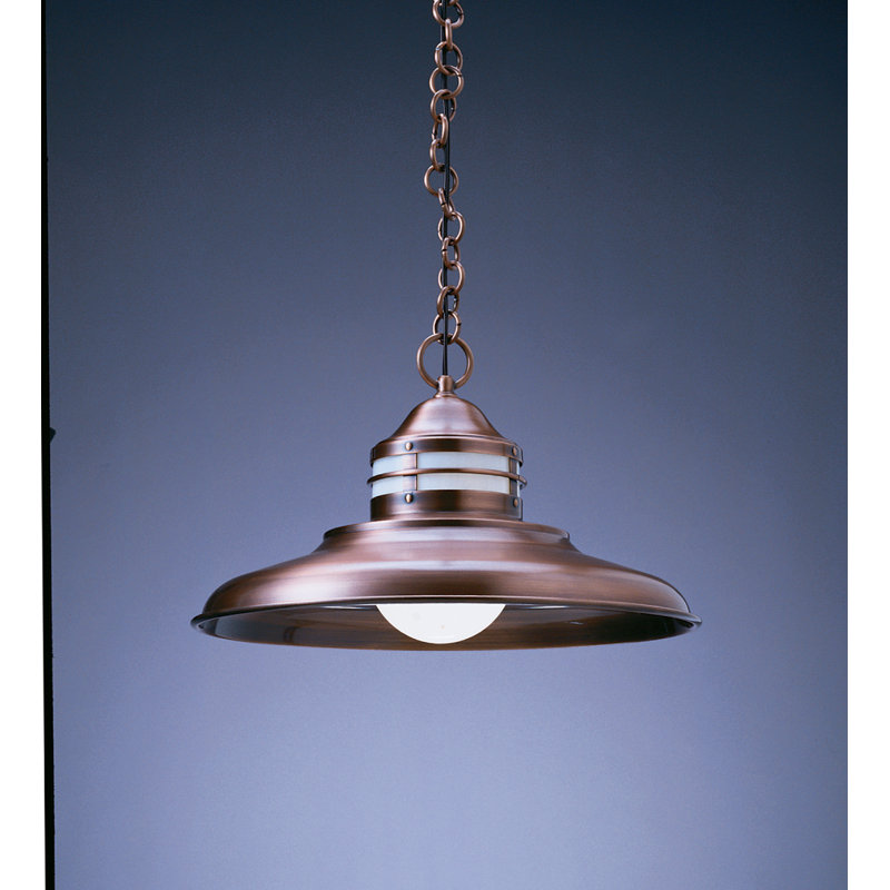 Luminaire suspendu d'extérieur 1 lumière Newport, Blanc cassé, Cuivre antique