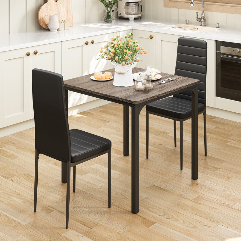 Ergonomic Leather 3-Piece Dining Set - Water-Resistant, Space-Saving For Small Spaces, Gray