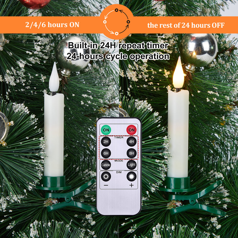 Bougies coniques sans flamme avec arbre de Noël à pince (paquet de 12)