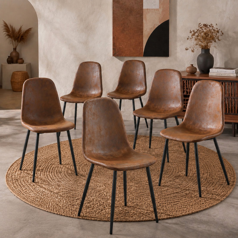 Chaises de salle à manger rembourrées Mekail de style moderne du milieu du siècle avec pieds en métal (ensemble de 6), 6
