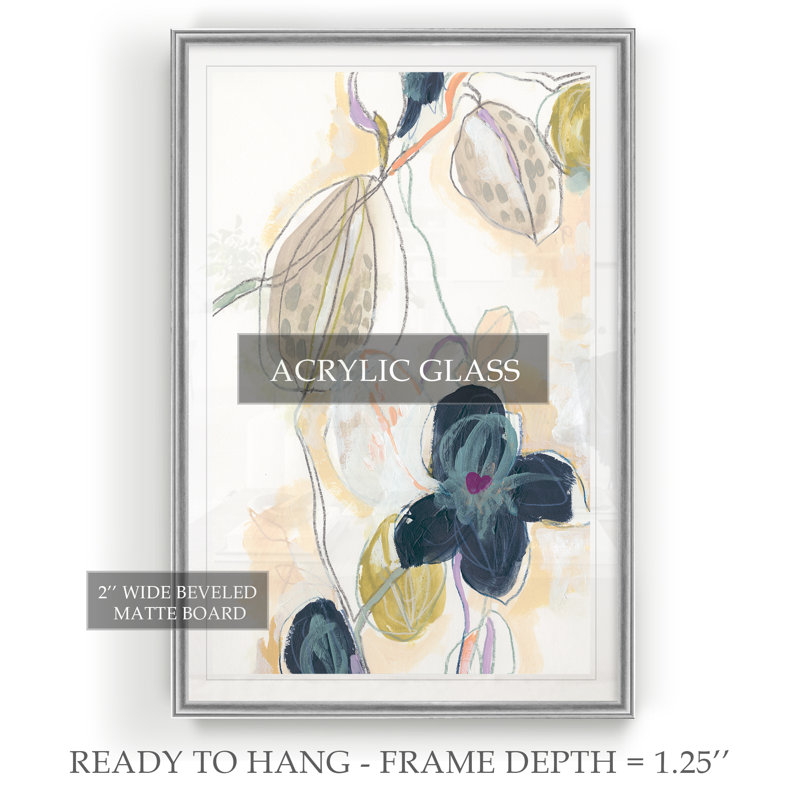 " Abstracted Orchid I ", 22.5" H x 30.5" W x 1.5" D, Silver Framed