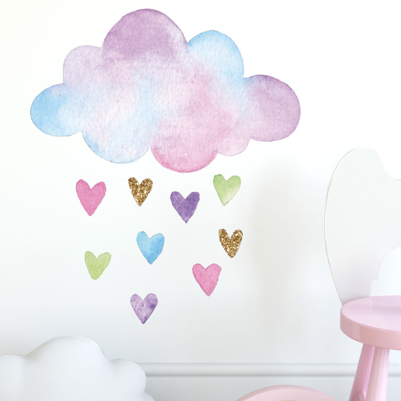 Watercolour Cloud and Hearts Wall Sticker, 33cm H x 43cm W