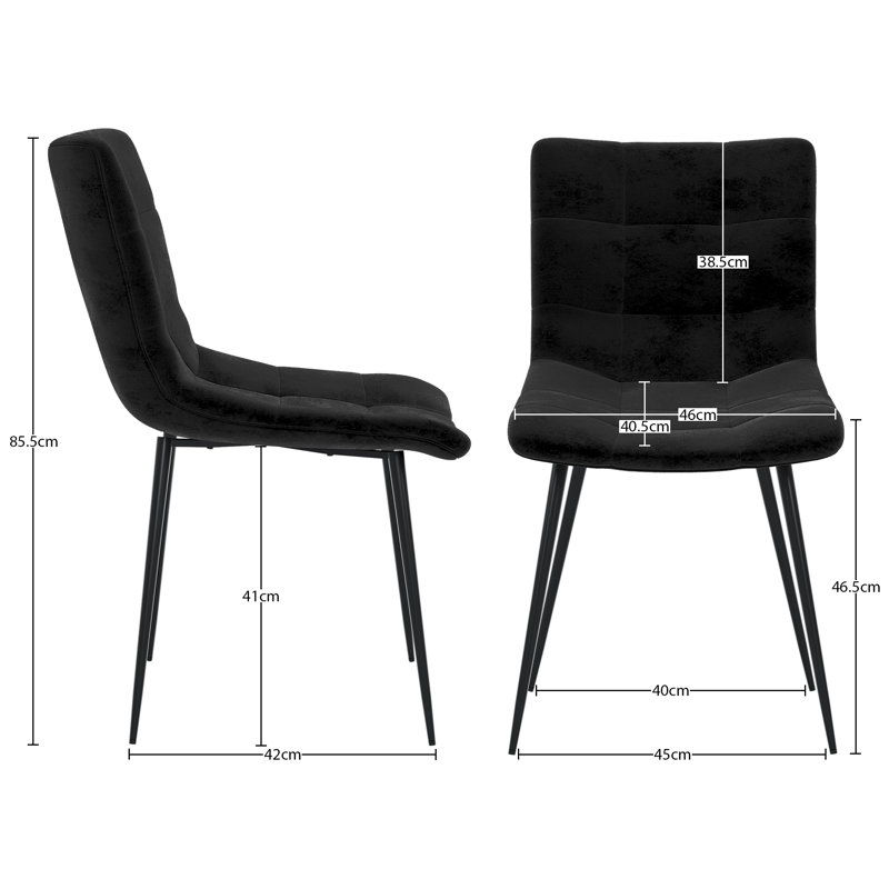 Dining Chairs Upholstered Velvet Fabric Seat Kitchen Dining Room Furniture, UKFR Certified, Black, 2