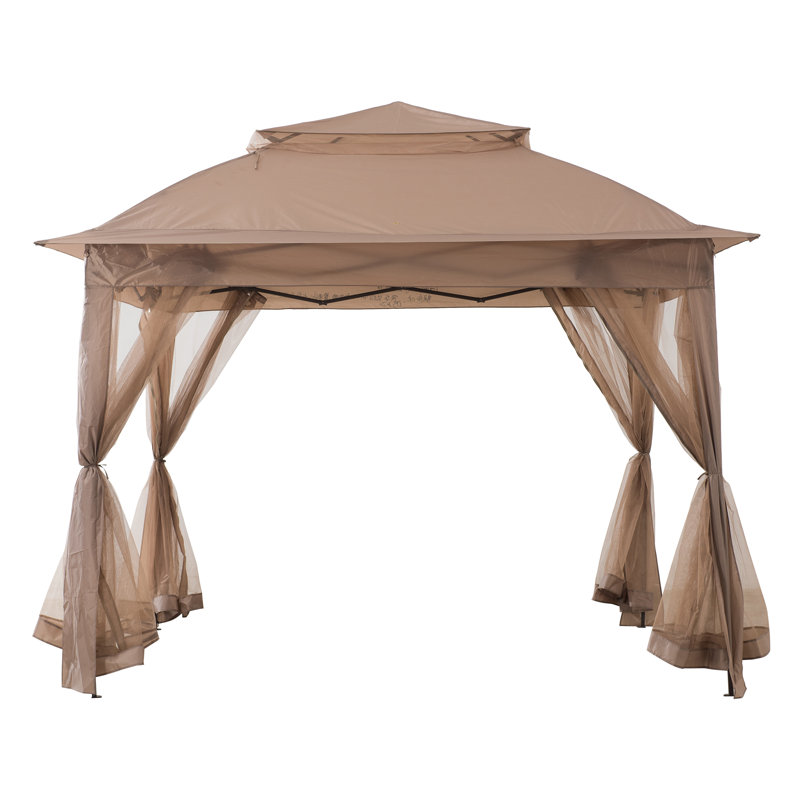 Khaki 11x11 ft. Pop-Up Steel Frame Gazebo with Netting