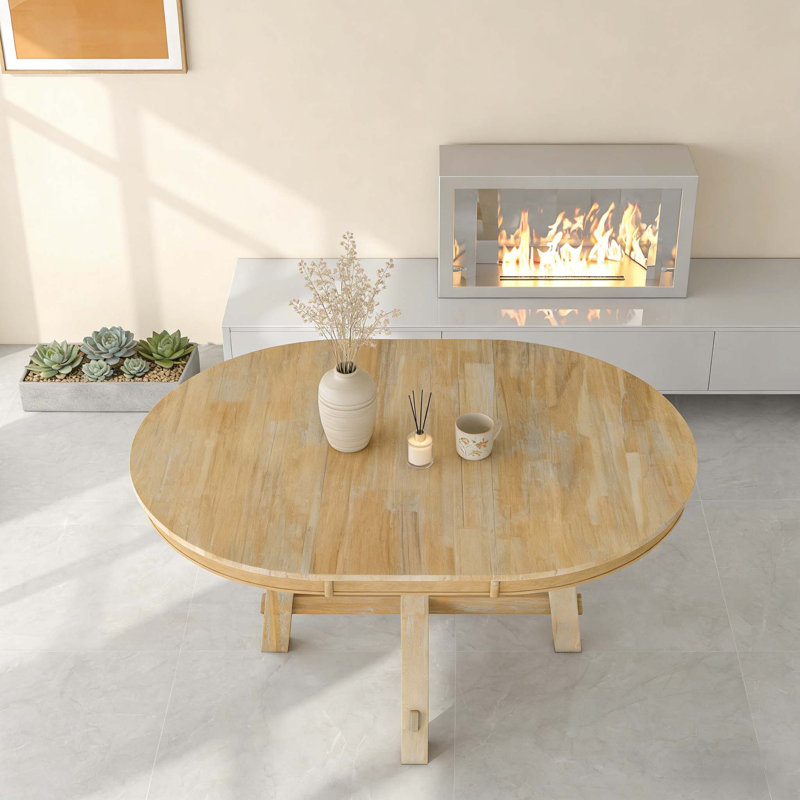 Round Extendable Dining Table with 16\, Natural