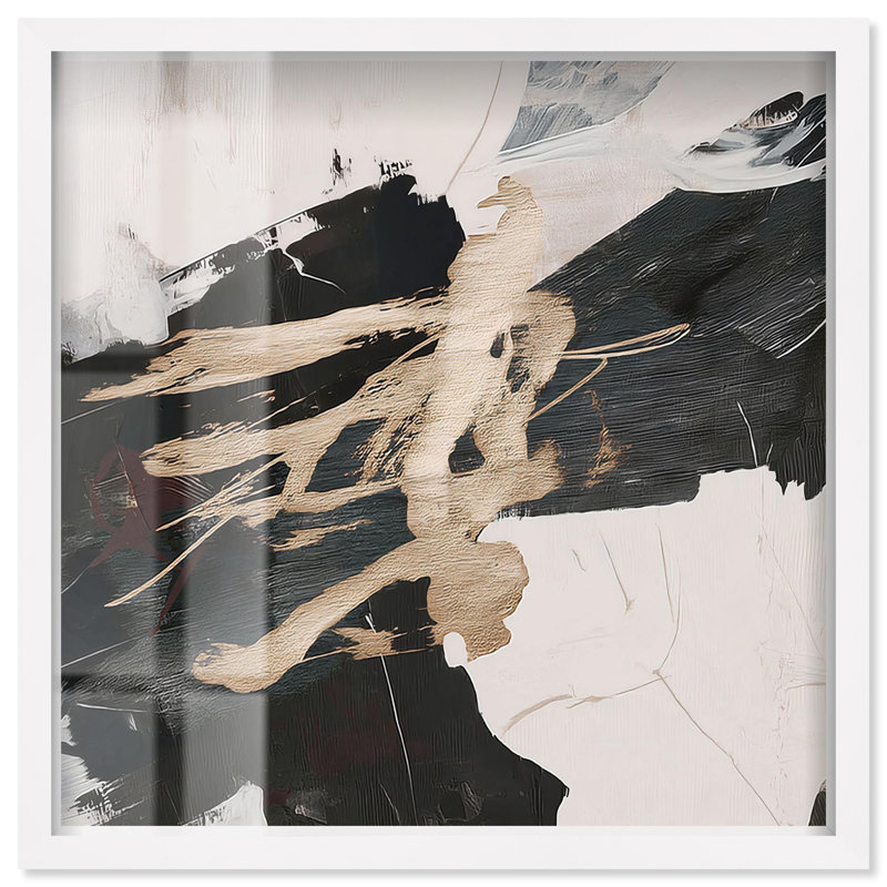 «Golden Fracture V Shadowbox», art mural doré par Art Remedy, cadre blanc, 21 x 21, H 21 po x l 21 po, Cadre blanc