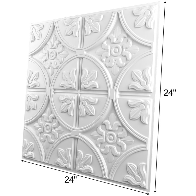 2 pi X 2 pi Carreaux de plafond en PVC à coller ou à poser, panneaux de PVC imperméables pour la décoration intérieure, Blanc