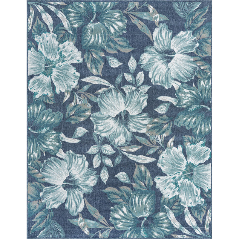 Outdoor Ayton Area Rug Dark Blue Color, Rectangle 9' x 12'