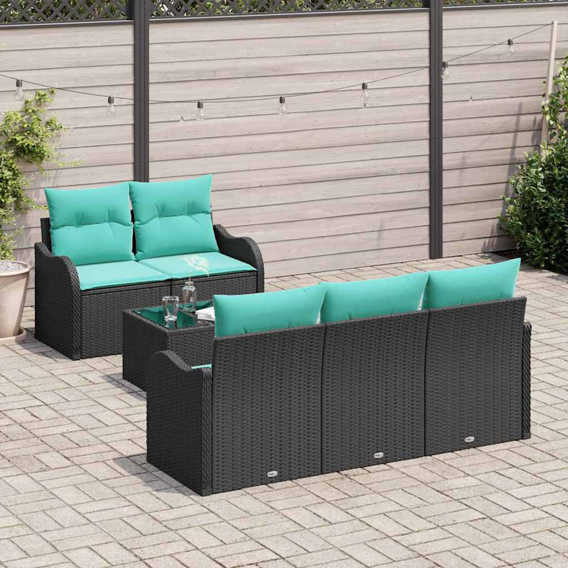  Ensemble de canapé de jardin en rotin noir 21,65 x 21,65 x 14,57 po, Coussin bleu sarcelle / structure noire
