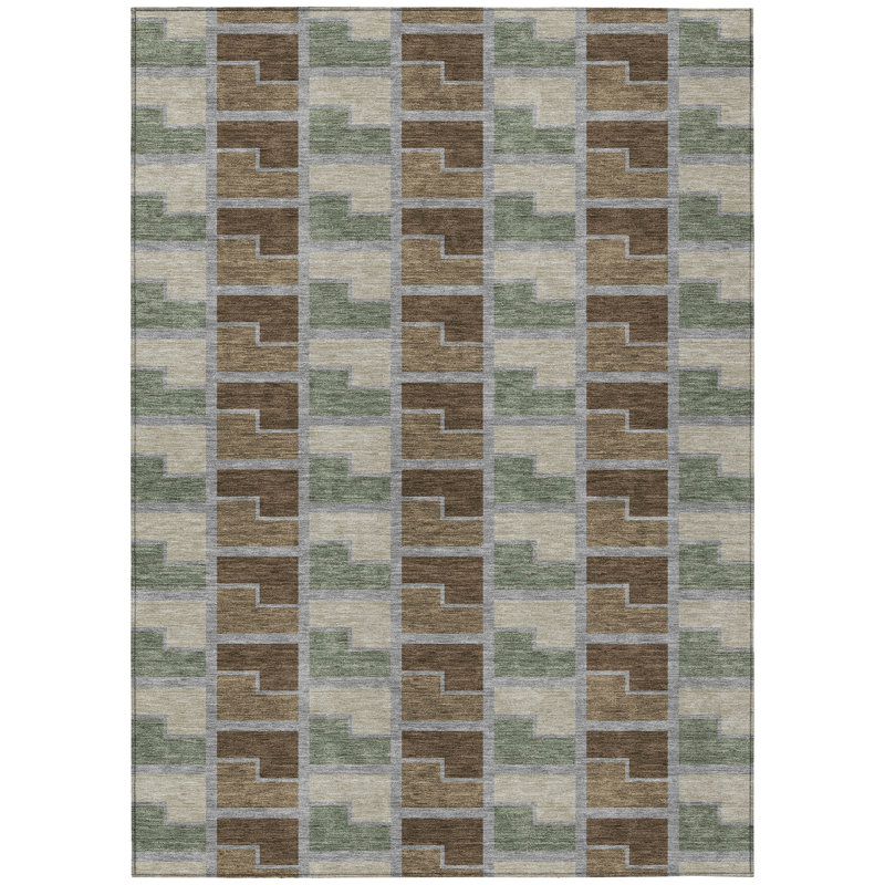 Machine Washable Indoor/Outdoor Lockway ACN2417 Geometric Rug, Rectangle 9' x 12'