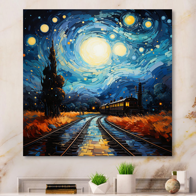 " Blue Train Rails By Vincent I ", 36" H x 36" W x 1.5" D, Wrapped Canvas