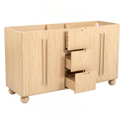 Meuble-lavabo de salle de bain de 148 cm (58,3 po) seulement, sans comptoir, 3 tiroirs et 4 portes, fermeture amortie, tablette ajustable