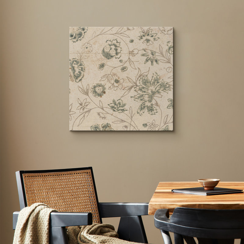 Abstrait botanique rétro fleur verte, illustration rustique moderne salon photos, impression numérique sur toile giclée encadrée