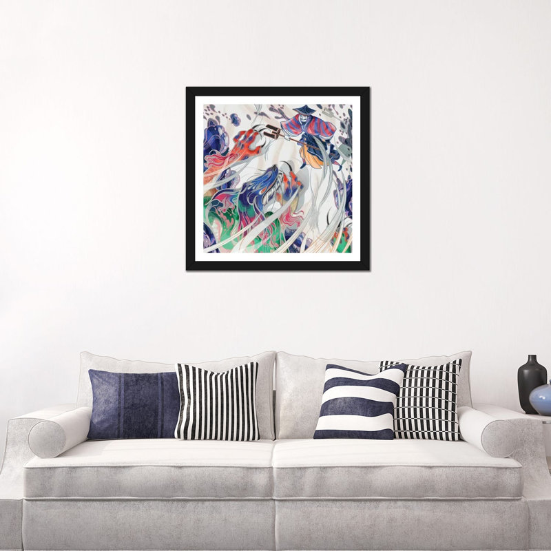 " Water Beast " by Sija Hong, White, 24" H x 24" W x 1" D, Black Framed Paper