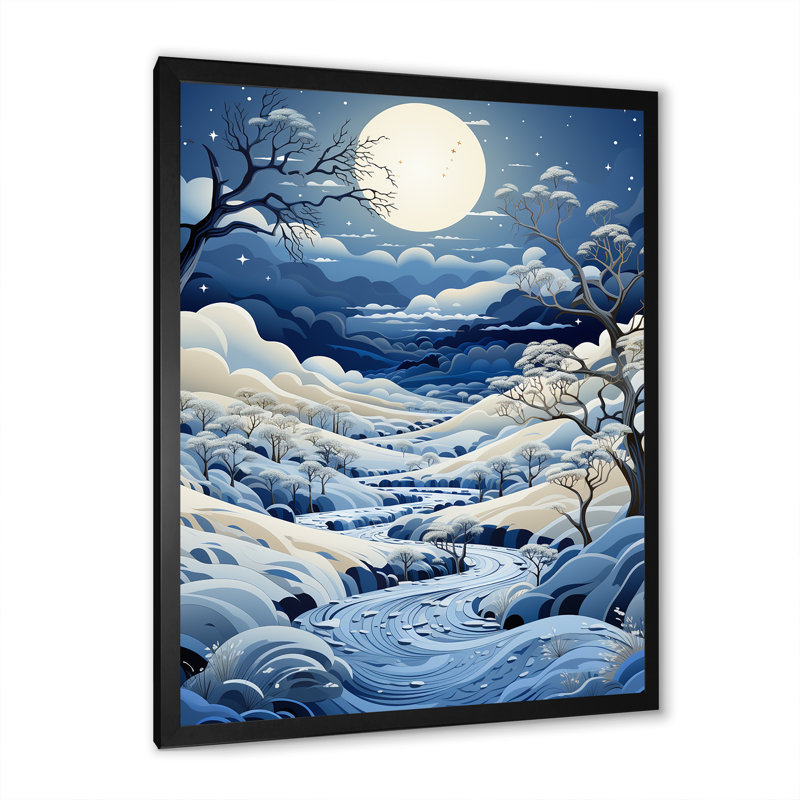 Snow Winters Moon Solitude I - impression, H 32 po x l 24 po x P 1 po, Cadre photo noir