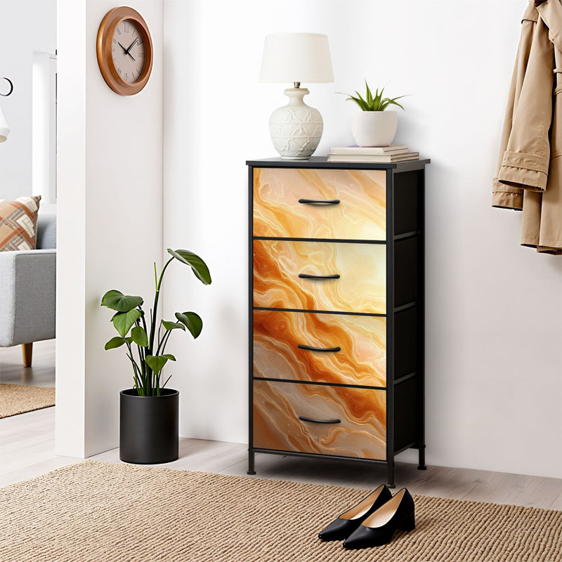 4 Drawer Dresser for Bedroom, Narrow Chest of Drawers, Wooden Top and Study Iron Frame 18"x37.5"-(WxH)