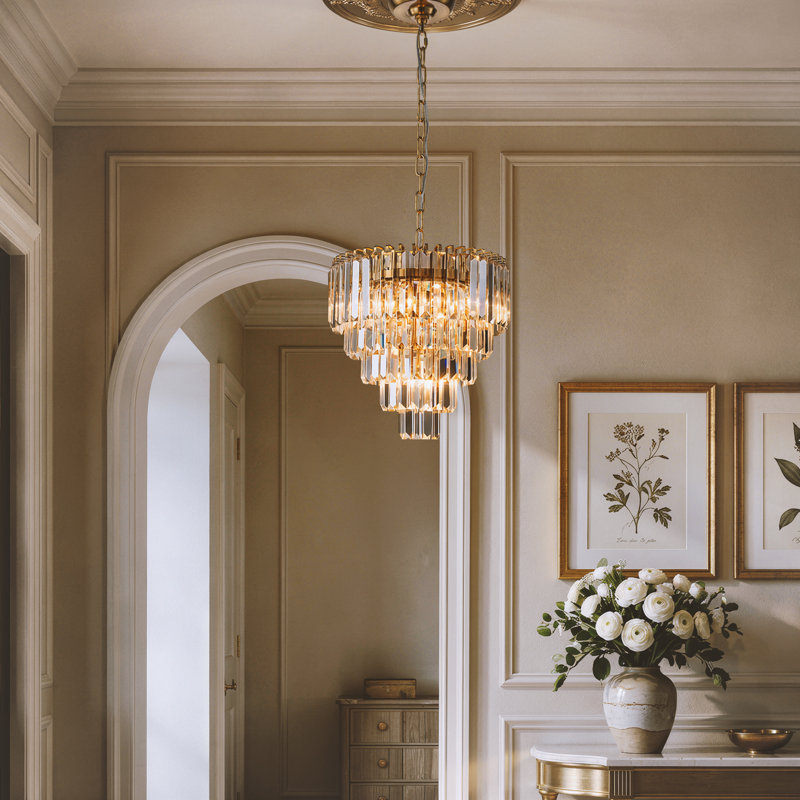 Lustre en cristal moderne en laiton chaud pour la salle à manger et le vestibule, W14" × H14''