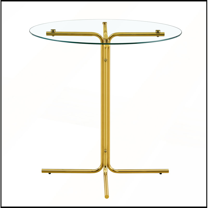 Table basse ronde en verre trempé de 36 pouces pour quatre petits espaces, Transparent / doré