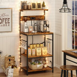 Kickemuit 23.5" Kitchen Bakers Rack, Baker Rack with Power Outlet, Bakery Rack with Microwave Stand Storage Shelf, Coffee Bar Table with 6 S-shaped Hooks