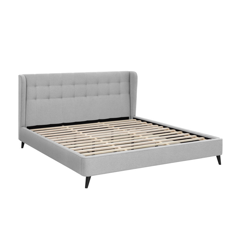 Light Gray Queen Upholstered Tufted Wingback Bed