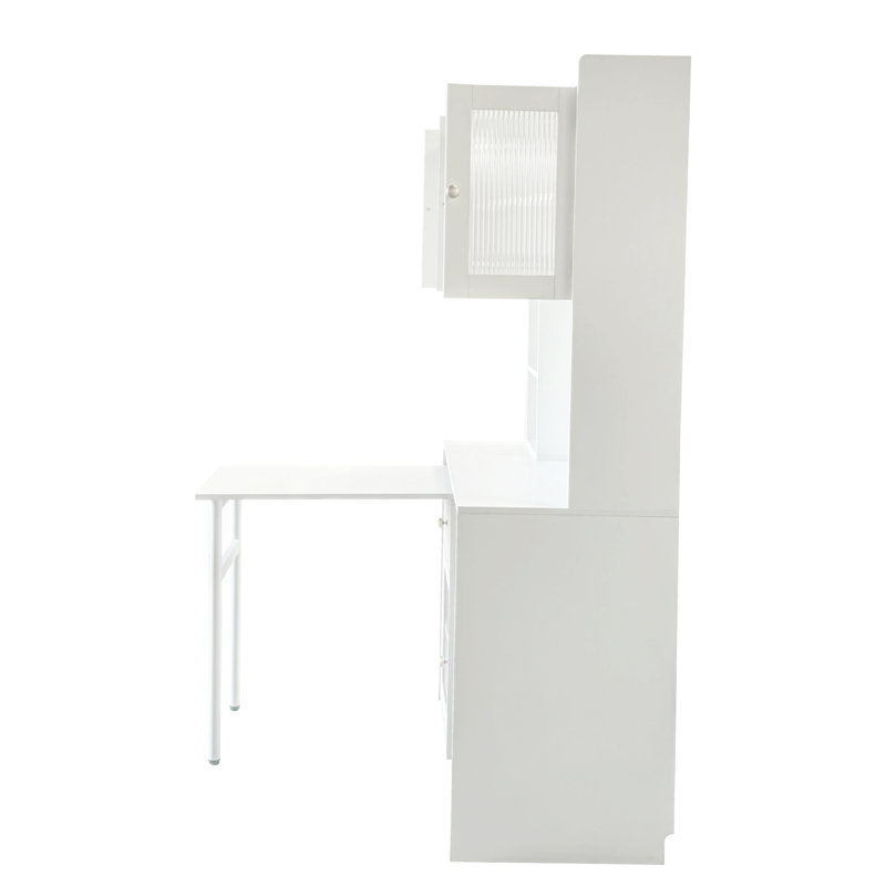 Bureau d'ordinateur avec porte en verre pour bureau à domicile ou bureau d'étude, bibliothèque et huche, bureau d'ordinateur avec bureau rotatif à 90 degrés, grand espace de travail