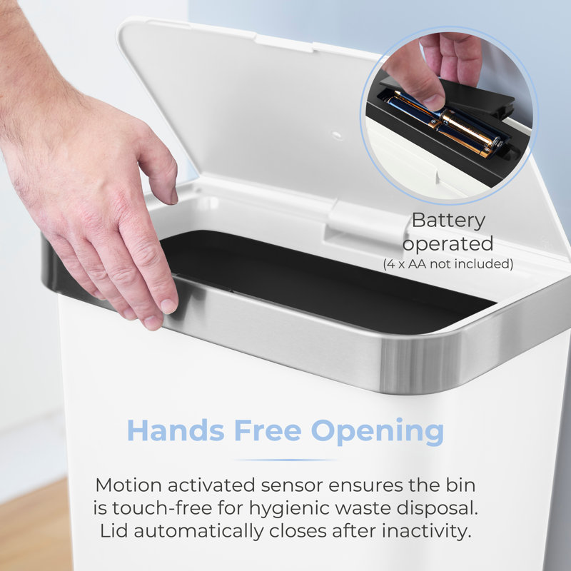 Stainless Steel 50 Litre Motion Sensor Recycling Bin, White