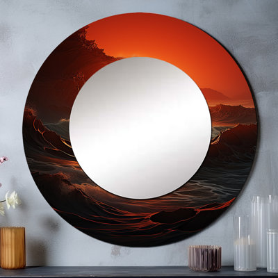 Robbey Red Wave Colorful Wonder - miroir mural côtier, miroir décoratif rond côtier, reproduction d'art en métal