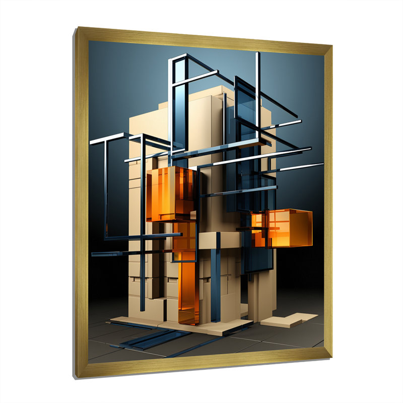 " New Order Futuristic Minimalism ", Gold Single Picture Framed, 32" H x 16" W x 1" D
