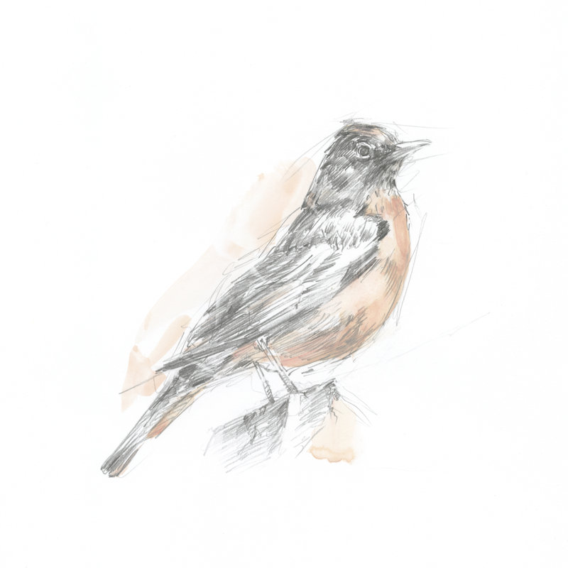 Robin Bird Sketch I by Ethan Harper - Wrapped Canvas Painting, 30cm H x 30cm W x 3.8cm D