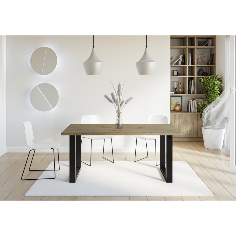 Dining Table Asai with Black Metal Legs, Brown