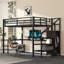 Grand lit mezzanine avec bureau en forme de L et port USB, lit mezzanine en métal avec garde-robe et tablette réglable, lit mezzanine haut avec DEL pour enfants, adolescents, adultes-1425668202-1529743013