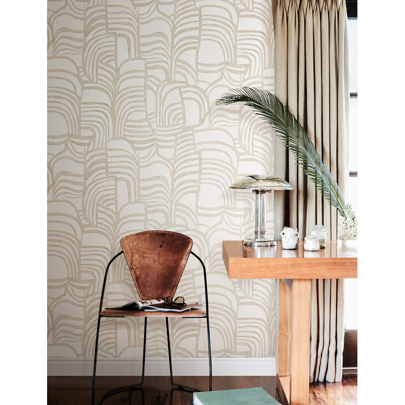 Papier peint adhésif en lin Featherwork, Beige