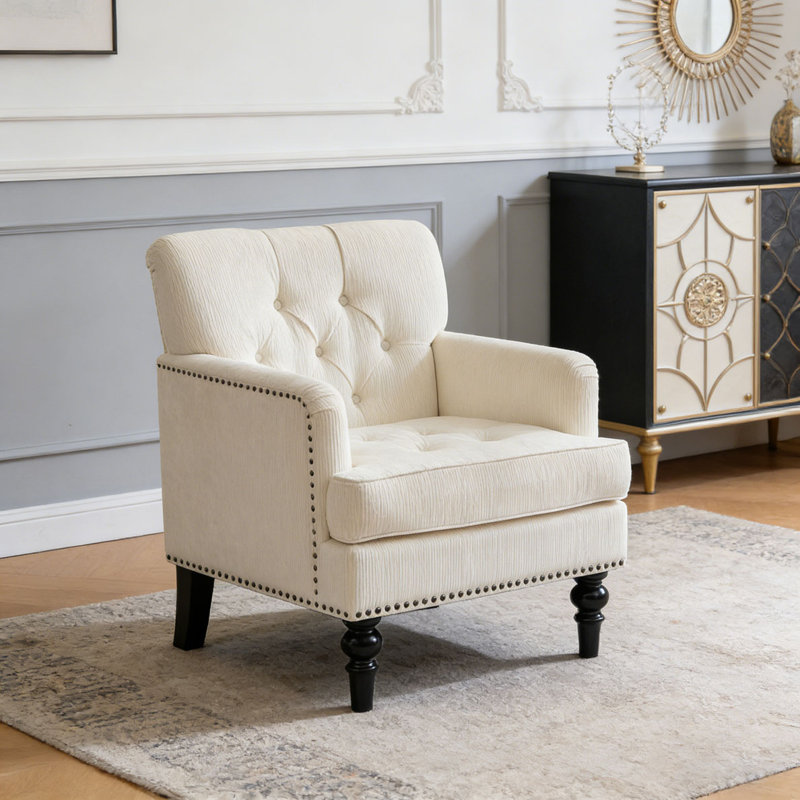 Fauteuil club capitonné, fauteuil d'appoint, fauteuil capitonné, canapé en velours côtelé, Beige