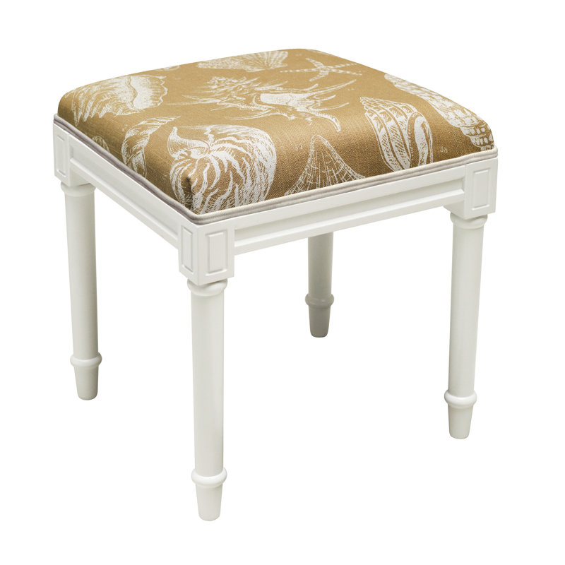 Camill Solid Wood Accent Stool, Off-White, Tan