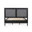  Modern Queen Size Solid Wood Platform Bed with Rattan Headboard, Dark Grey
