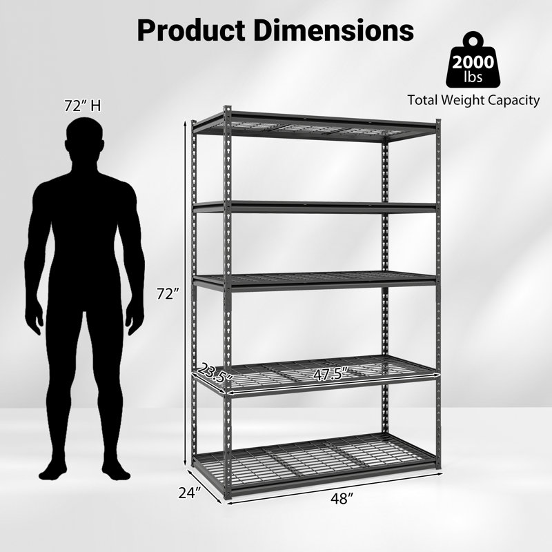 4 tablettes utilitaires robustes à 5 niveaux avec 4 grilles réglables, capacité de 2 000 lb