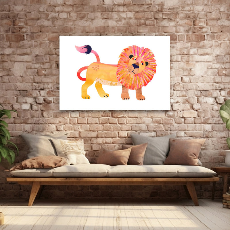 Joyeux lion, art mural contemporain, H 40 po x l 60 po