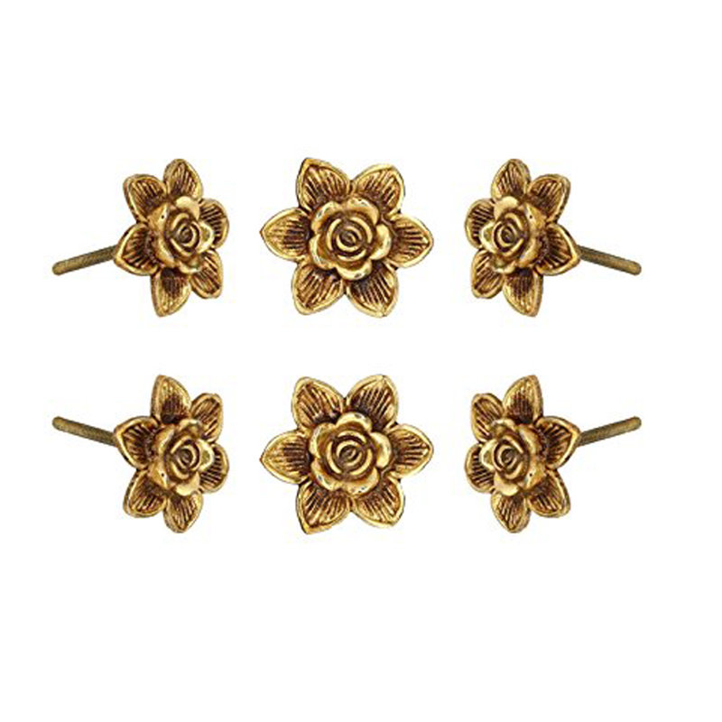 Set of 6 Antique Gold Flower Metal Cabinet Knobs