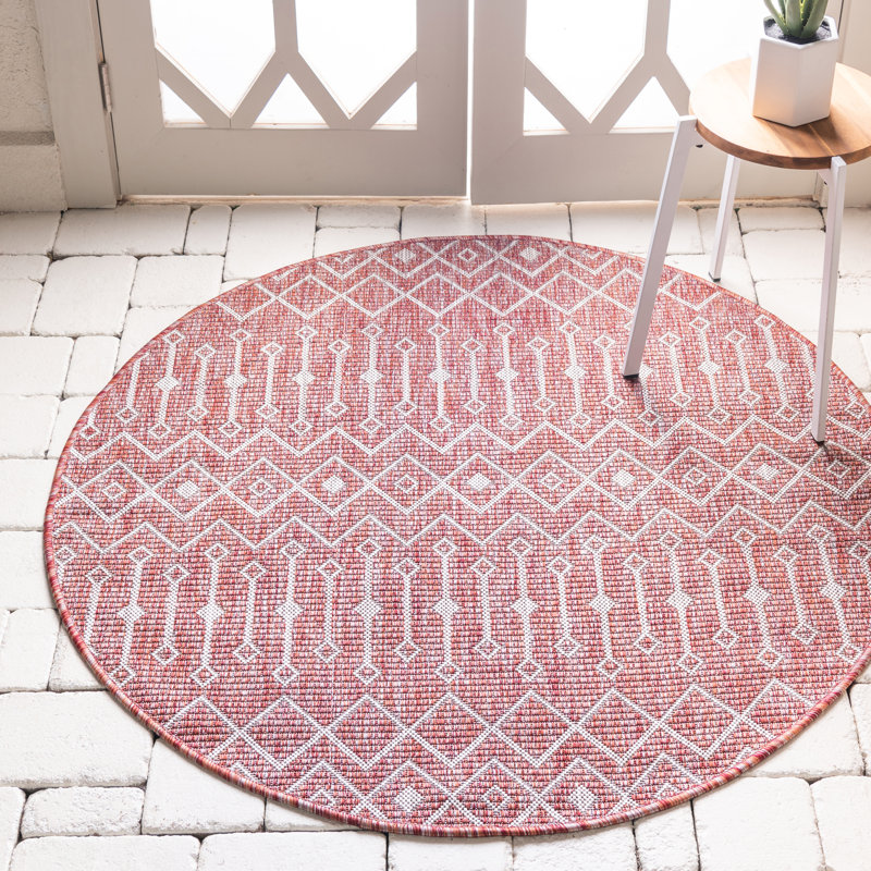 Tapis rouge rouille intérieur / extérieur Julieta, Rond 5 pi 3 po