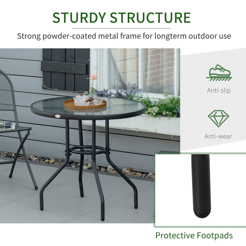 Round Metal Outdoor Dining Table With Umbrella Hole , 80cm W 80cm D