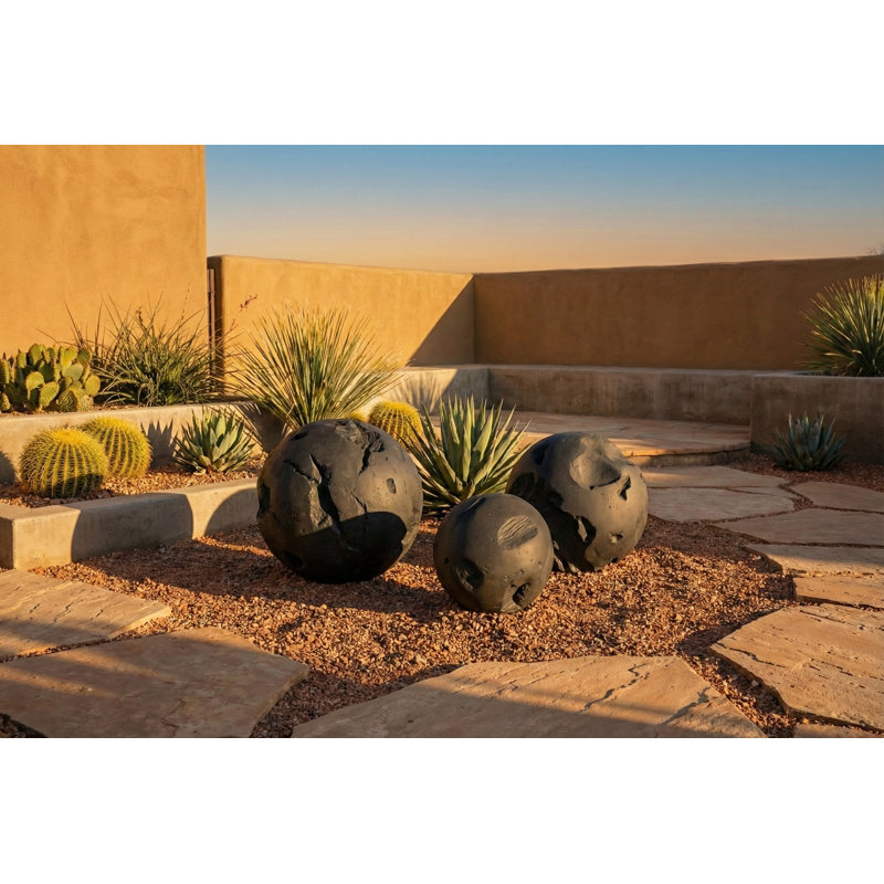 Charcoal Stone Cast Root Floor Ball, Small