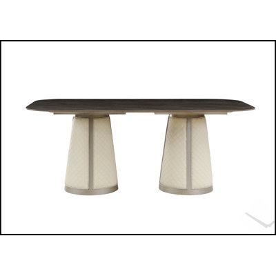 Table de salle à manger Kasa avec plateau en pierre frittée et finition champagne au design durable et élégant